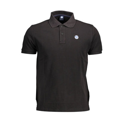 North Sails Black Cotton Men Polo Shirt with logo, short sleeve, and 2-button placket.