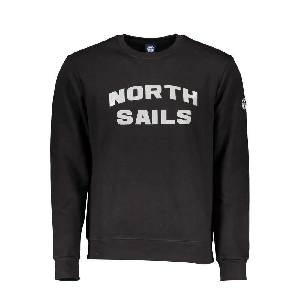 North Sails "Black Cotton Men Sweater" with printed logo on front, crew neck, long sleeves, stylish and comfortable mix of cotton and polyester.