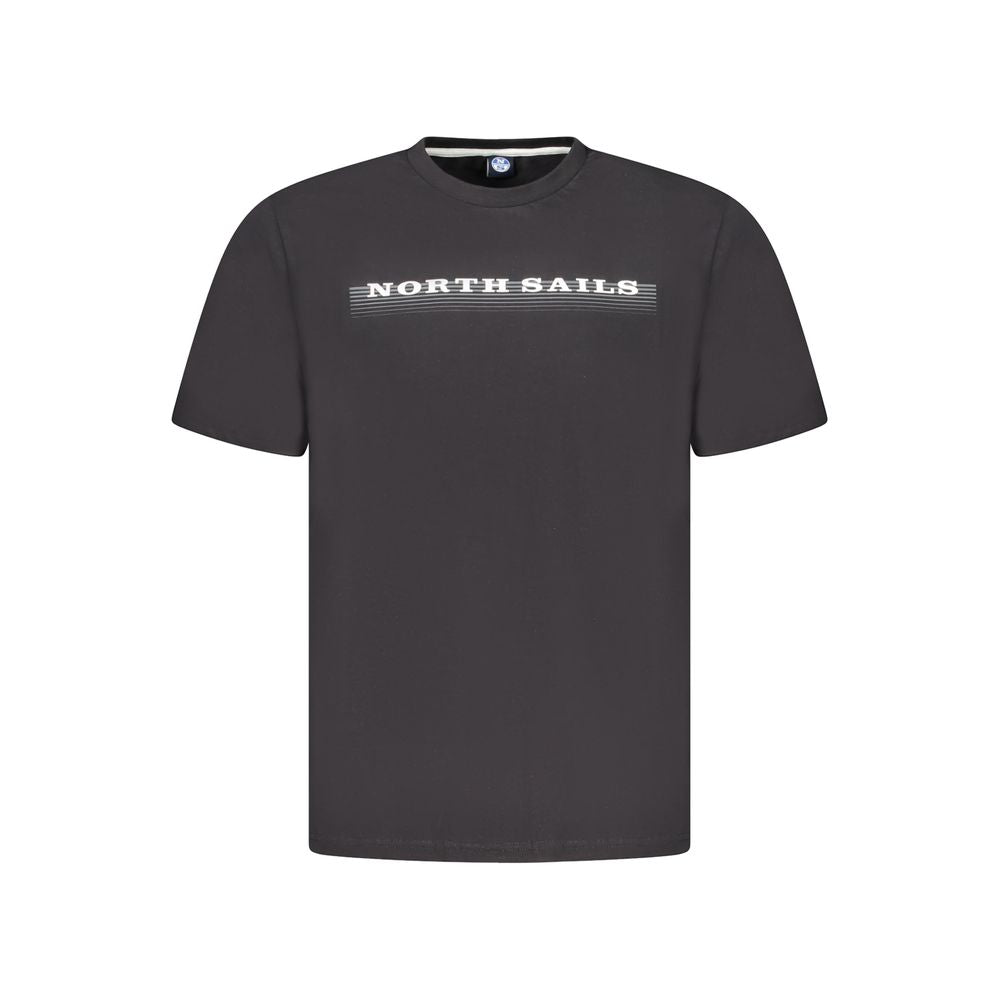 North Sails Black Cotton Men TShirt with logo print on front, crew neck design, 100% cotton, short sleeves, stylish casual wear.