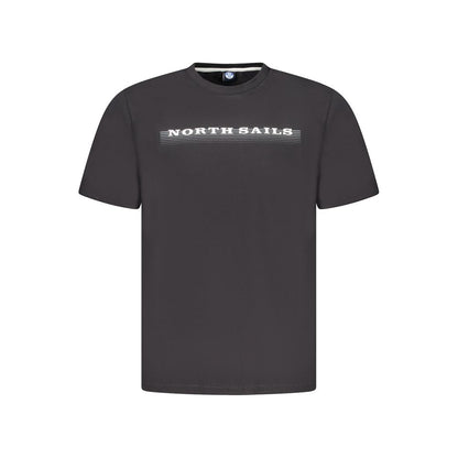 North Sails Black Cotton Men TShirt with logo print on front, crew neck design, 100% cotton, short sleeves, stylish casual wear.