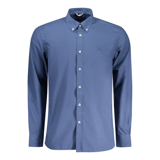 North Sails Blue Cotton Men Shirt with button-down collar, long sleeves, and embroidered logo for stylish casual wear.