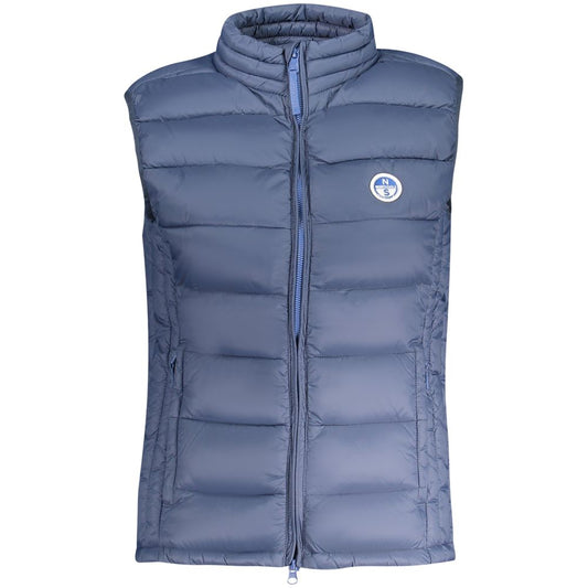 North Sails Blue Polyamide Women's Jacket with logo and zip closure, featuring dual pockets, showcasing sleek and nautical style.