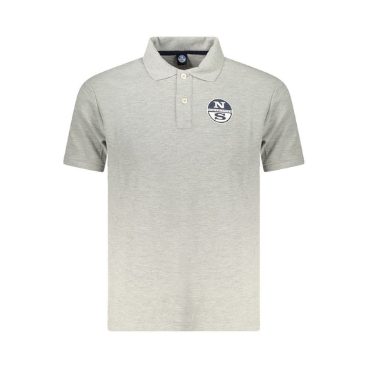 North Sails Gray Cotton Men Polo Shirt with logo and short sleeves, featuring a two-button placket for modern style.