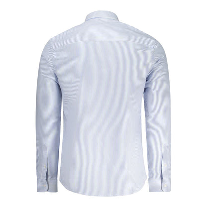 Rear view of North Sails Light Blue Cotton Men Shirt with long sleeves and striped design.