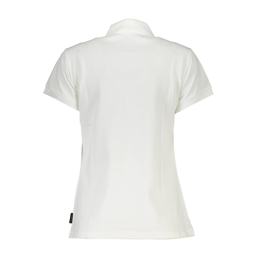 Back view of North Sails White Cotton Women Polo Shirt with short sleeves, featuring comfortable stretch and iconic brand logo detail.