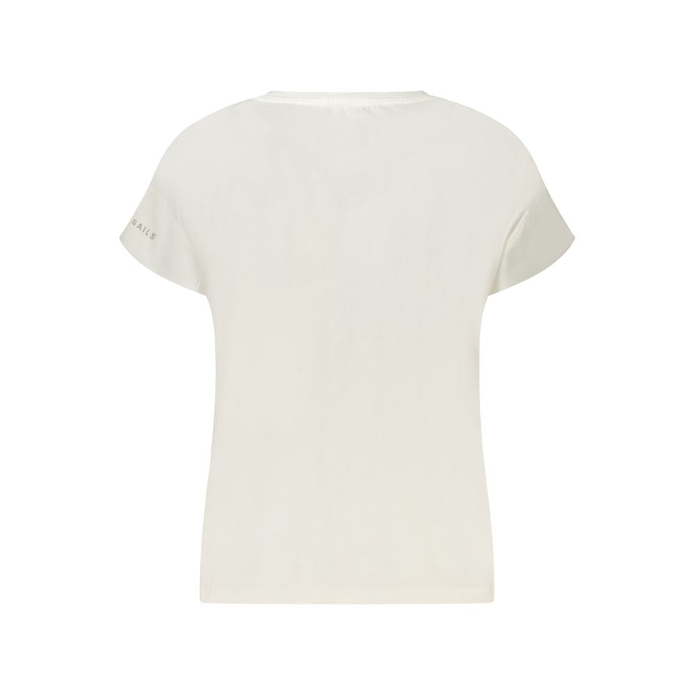 Back view of North Sails White Cotton Women T-Shirt, featuring a relaxed short sleeve design and embossed logo detail.