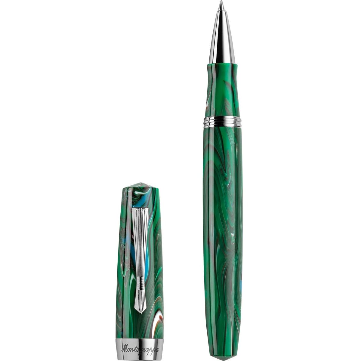 PENNE MONTEGRAPPA MOD. ISE2RRAG luxury green fountain pen with silver accents.