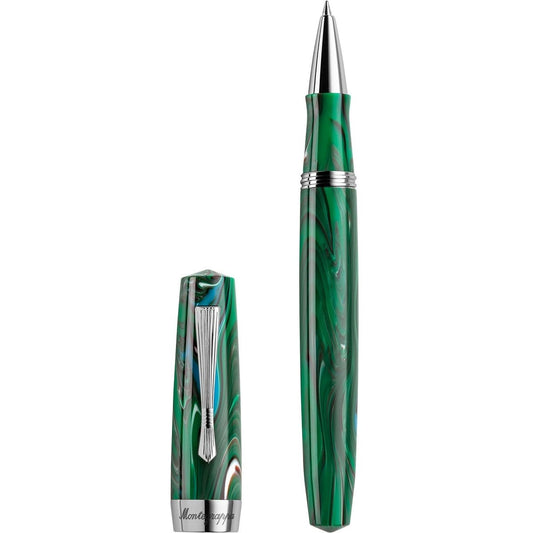 PENNE MONTEGRAPPA MOD. ISE2RRAG luxury green fountain pen with silver accents.