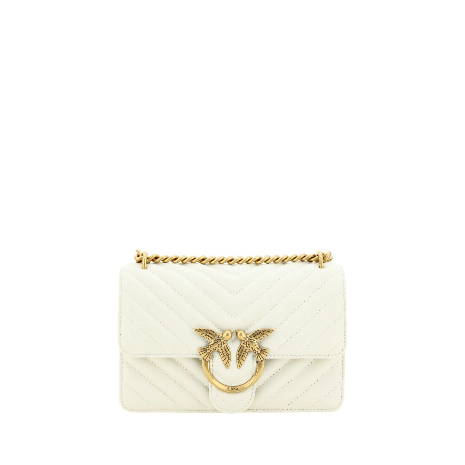 PINKO White Leather Love One Mini Shoulder Bag