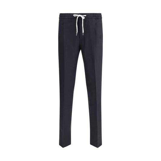 PT Torino Black Fleece Wool Casual Pants with drawstring waistband, straight leg, two side welt pockets and two back zipper pockets.