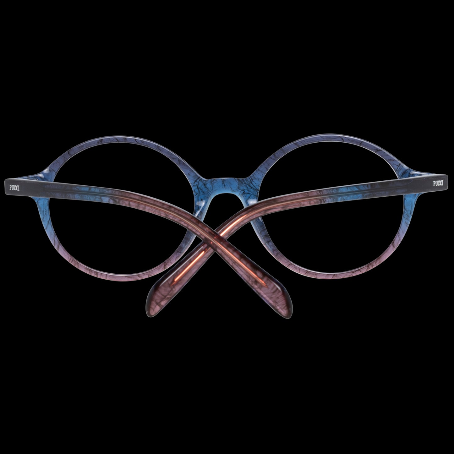 Blue and copper round frames glasses for ladies, PUCCI MOD. EP5091 50092, stylish eyewear on black background.