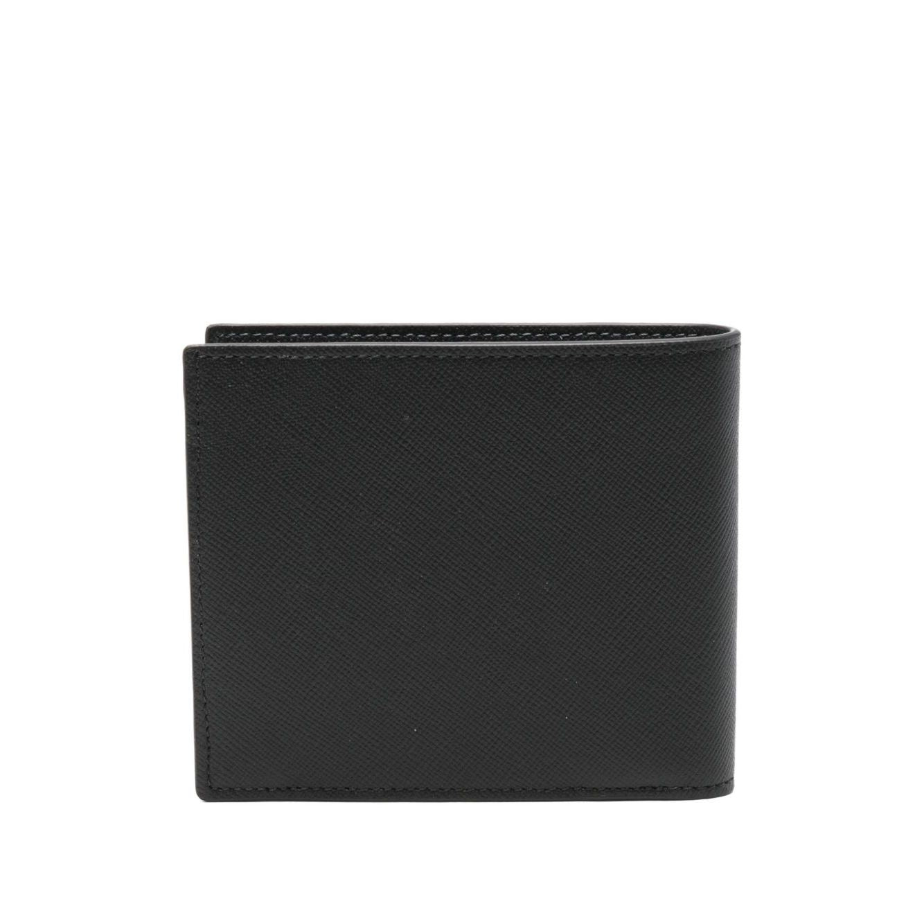 Paul Smith Leahter bifold wallet in black calf leather with internal card slots and logo detail, dimensions 11x9x2 cm.