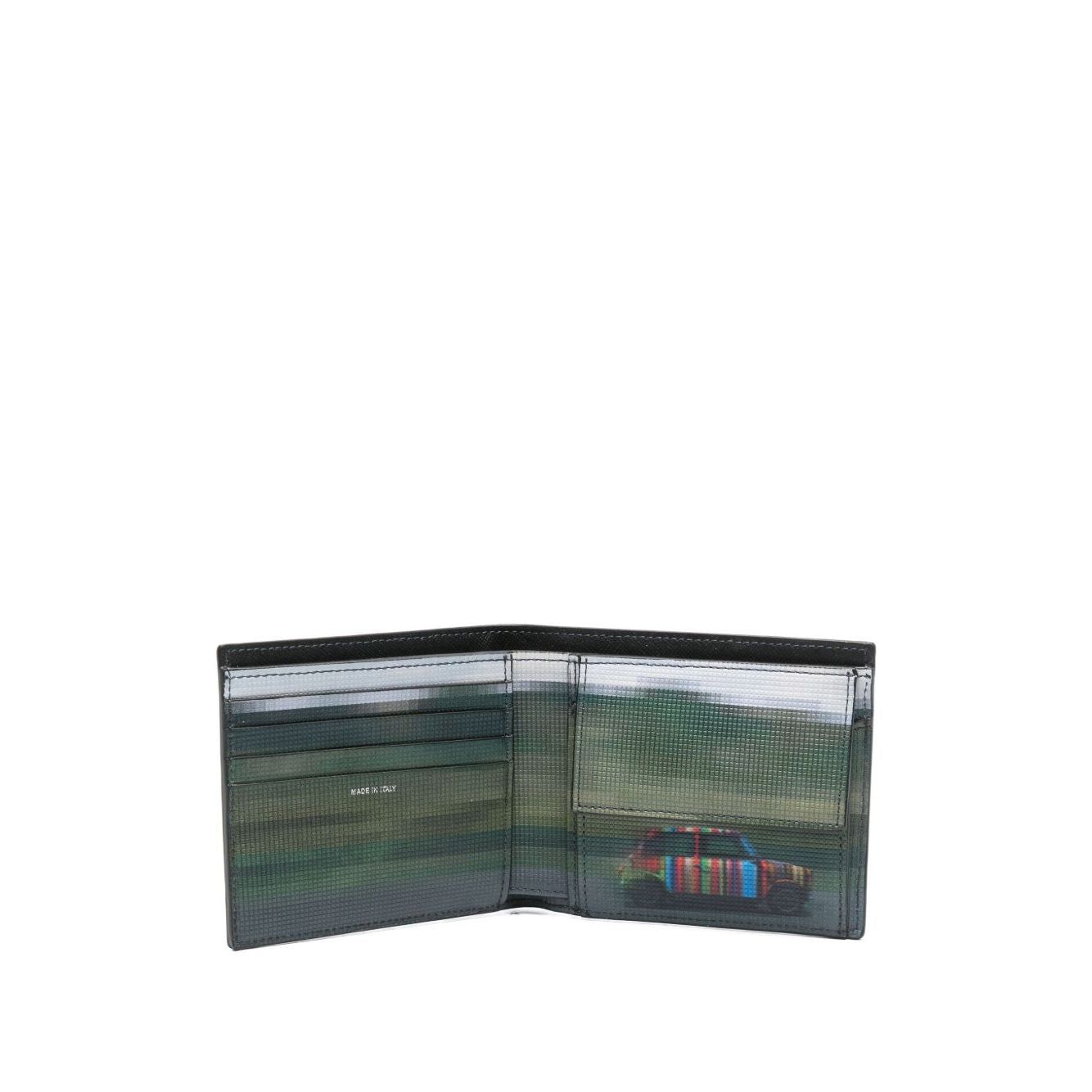 Paul Smith Leahter bifold wallet in black calf leather with internal card slots and logo detail.