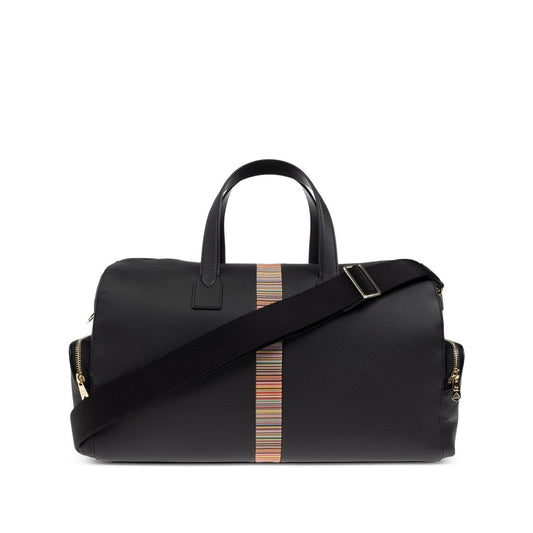 Paul Smith Leather 'Signature Stripe' Trim Holdall with black handles and adjustable strap, featuring a colorful stripe design.