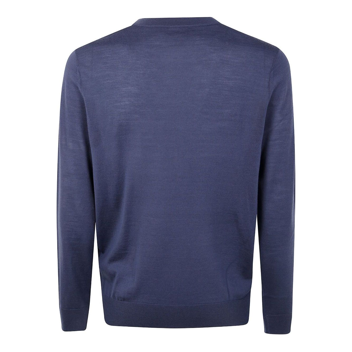 Paul Smith Sweaters Clear Blue, petrol blue merino wool crew neck sweater with long sleeves, ribbed cuffs, and hem - back view.