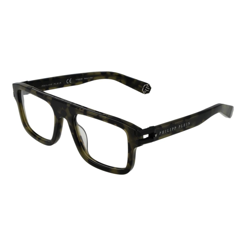 Philipp Plein Green Titanium Glasses (Frames) full-rim square style for men with demo lenses in branded case.
