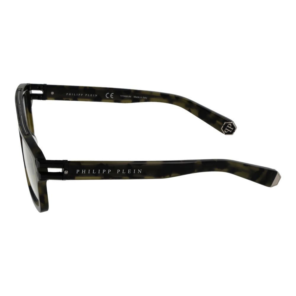 Side view of Philipp Plein Green Titanium Glasses (Frames) showcasing green titanium frame, square full-rim style, and branded temples.
