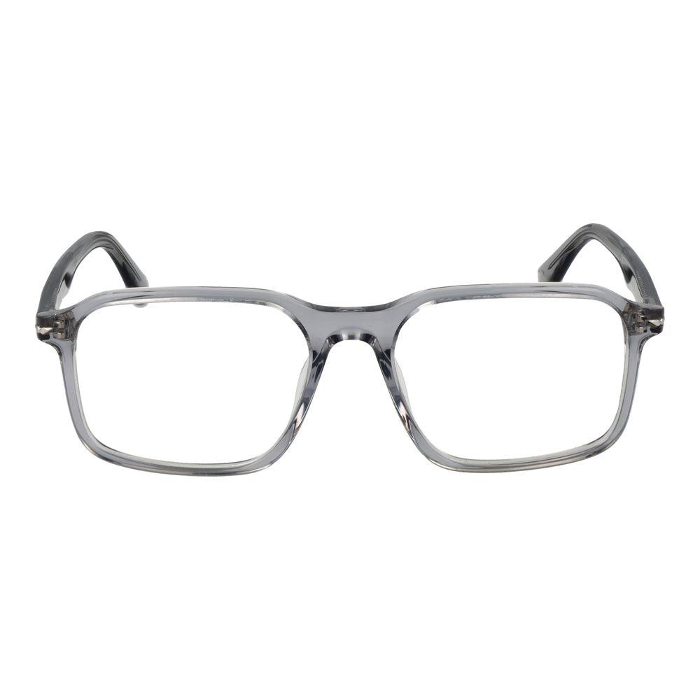 Police Gray Cellulose Acetate Glasses (Frames) for men with full-rim rectangular design, gray acetate frame, demo lenses, and branded case.
