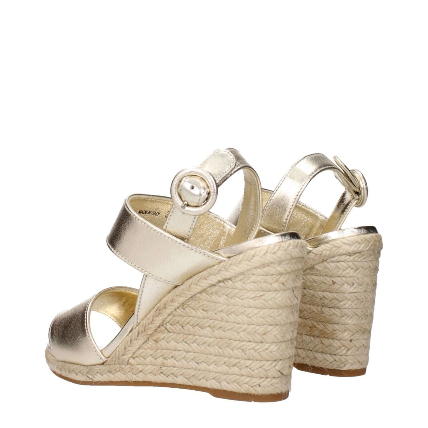 Prada Gold Leather Wedge Sandals 1728,75667636384,EU35/US5,EU38/US8,Gold,New with tags,Prada,Sandals - Shoes,Shoes,Wedges - Sandals - Shoes,Women