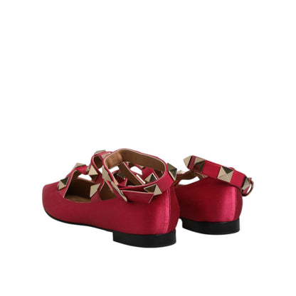 Prosperine Red Gold Studded Pointed Toe Ballet Flats Shoes Prosperine