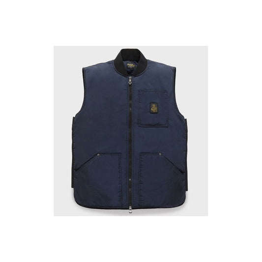 Refrigiwear Blue Polyamide Men Vest with zipper closure and pockets, perfect for summer wear.