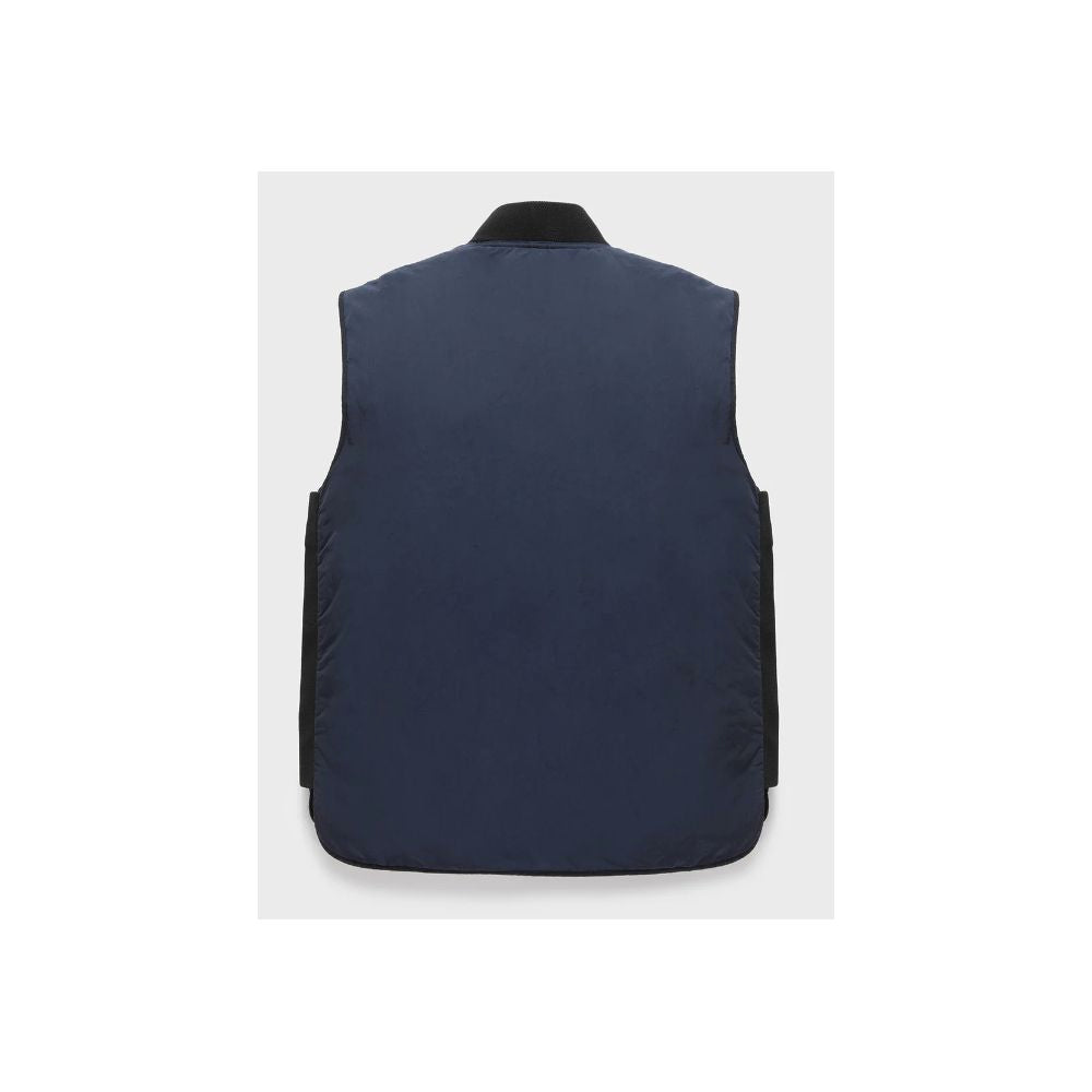 Back view of Refrigiwear Blue Polyamide Men Vest with sleek design and breathable material for summer comfort.