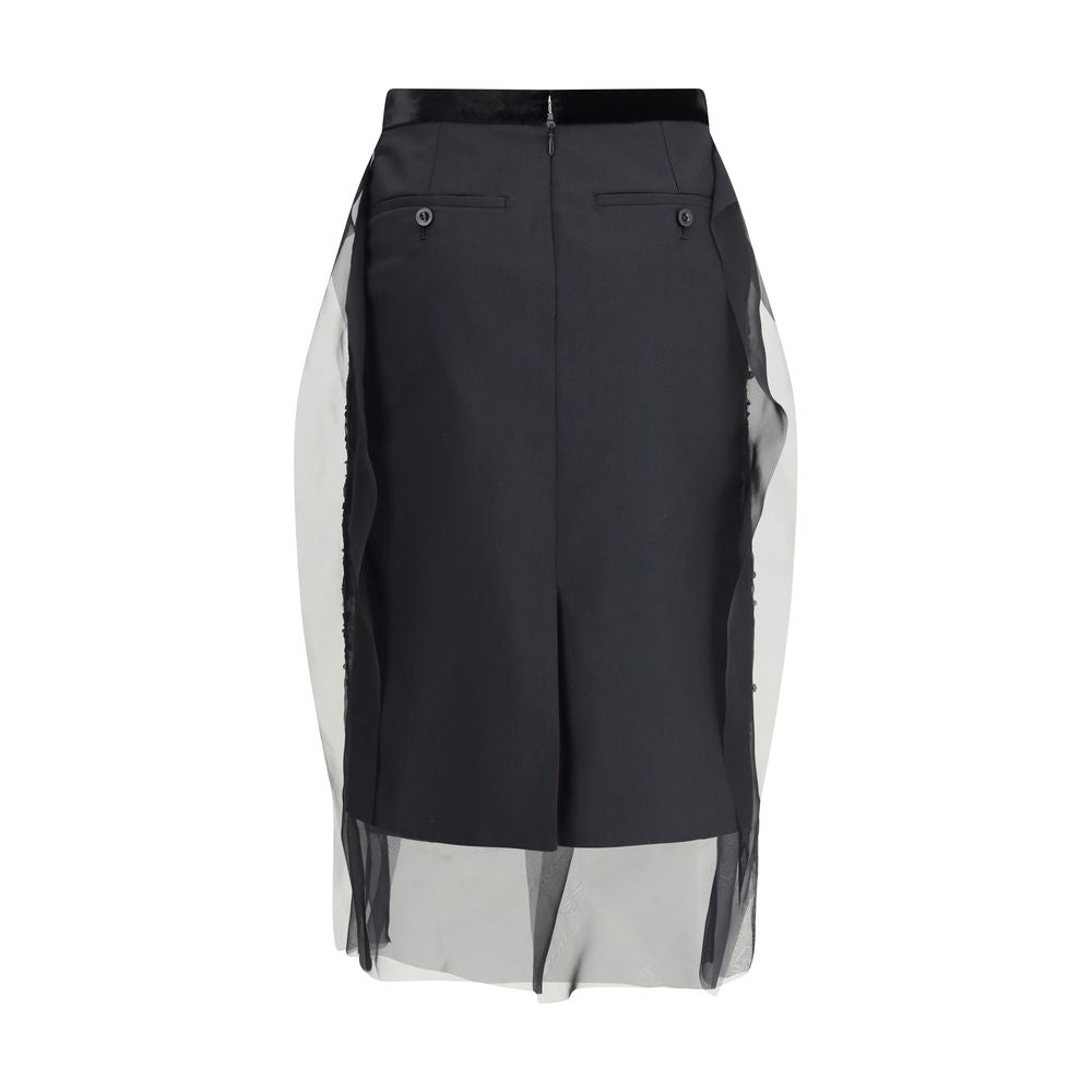 Sacai Black Polyester Midi Skirt Sacai