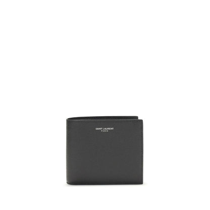 Saint Laurent Black Calf Leather Bos Taurus Wallet with card slots, coin compartment, and bill spaces, AW25 season style.