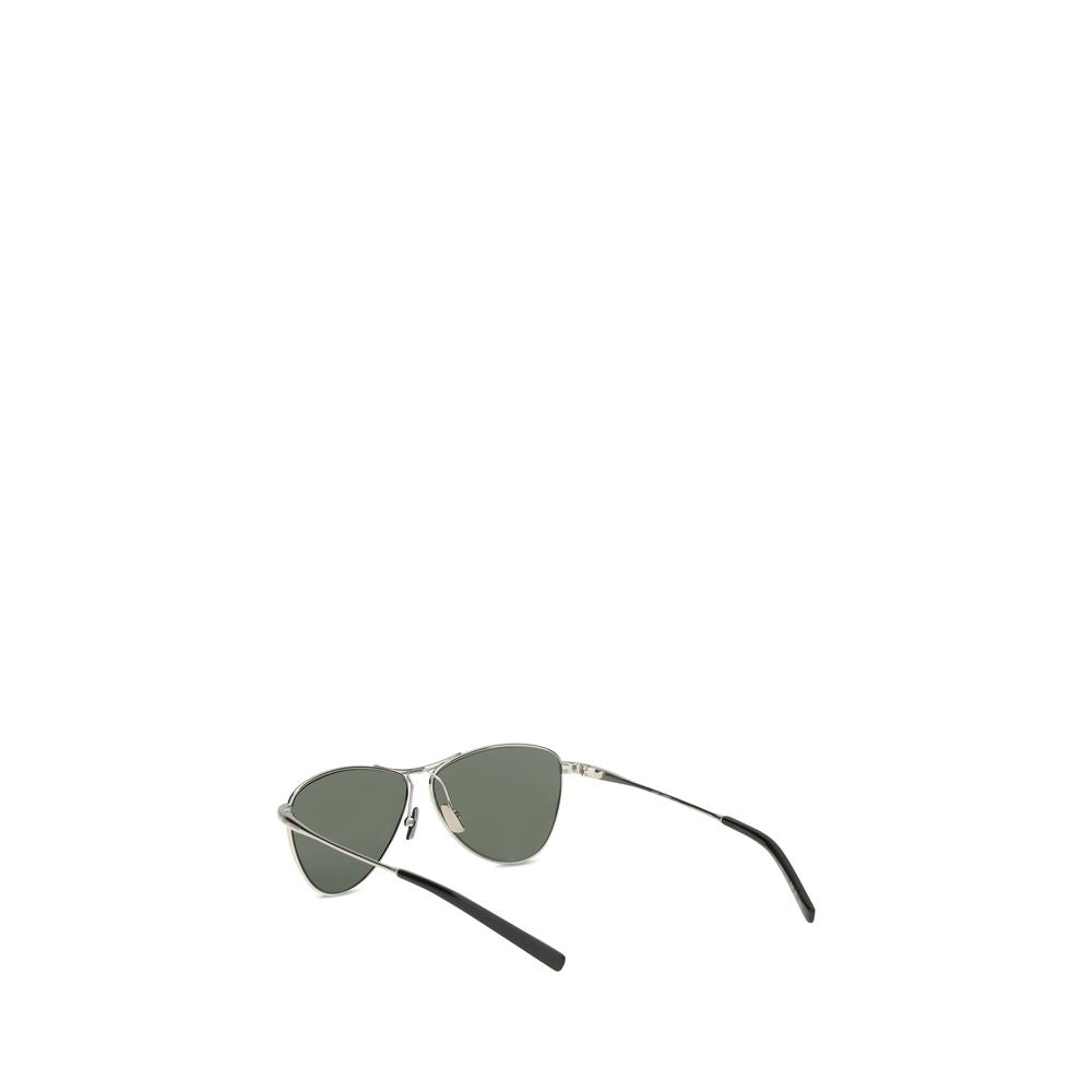 Saint Laurent Silver Metal Sunglasses with triangular metal frame and nylon lenses