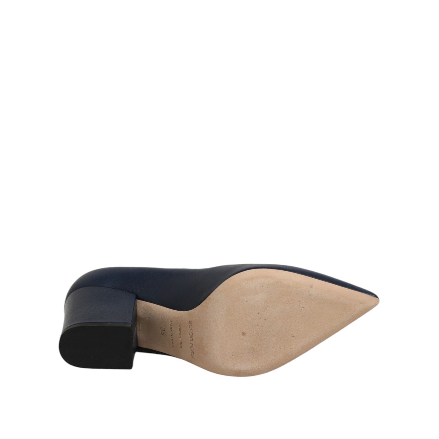 Sergio Rossi Blue Leather Pointed Toe Block Heels Shoes