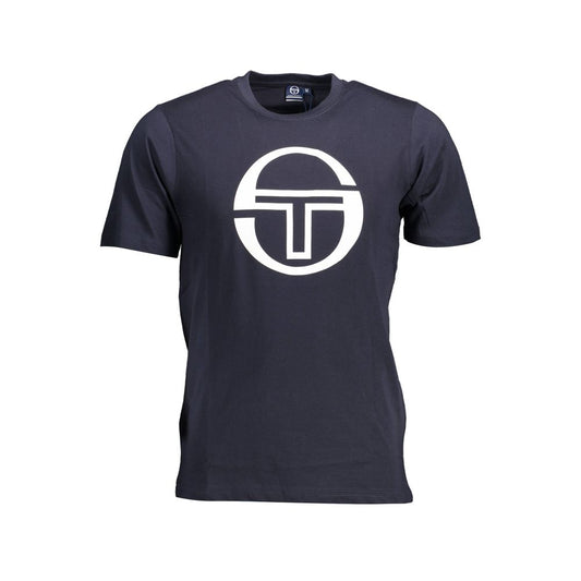 Sergio Tacchini Blue Cotton Men T-Shirt with iconic logo print, crew neck, and short sleeves, crafted for casual luxury and comfort.