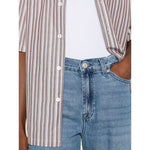 Seven Jeans Blue light denim wide-leg pants with belt loops, five pockets, and logo patch, featuring a button fastening and concealed fly.