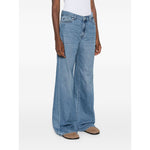 Seven Jeans Blue Lotta wide-leg denim jeans with light blue color, classic five pockets, and logo patch.