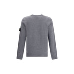 Stone Island Logoed Sweater in grey wool, featuring a ribbed crew neck, logo patch on left sleeve, ribbed cuffs and hem. Ideal for AW25 season.