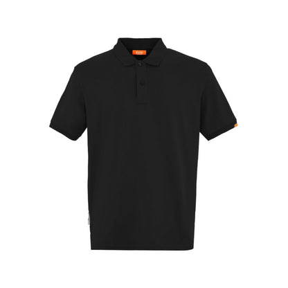 Suns Black Cotton Polo Shirt with short sleeves and buttoned collar, ideal for casual and formal occasions.