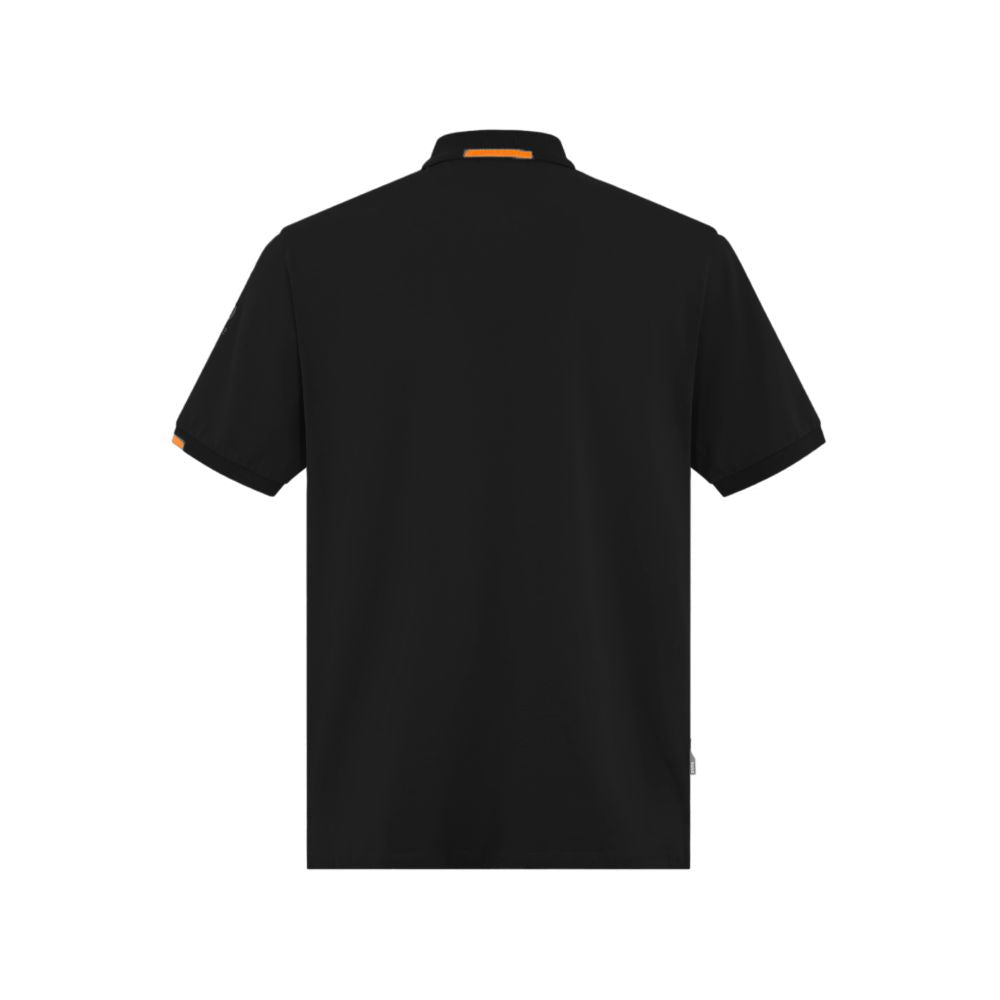 Back view of Suns Black Cotton Polo Shirt, short-sleeve design, lightweight and comfortable fit, ideal for casual and formal settings.