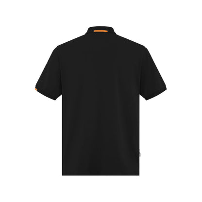 Back view of Suns Black Cotton Polo Shirt, short-sleeve design, lightweight and comfortable fit, ideal for casual and formal settings.