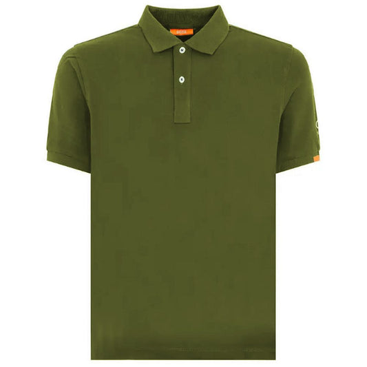 Suns Green Cotton Polo Shirt with ribbed collar, logo on sleeve, and front button closure.
