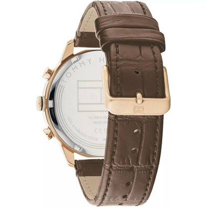 Back view of TOMMY HILFIGER Mod. 1710526 gent's watch with quartz movement, brown leather strap, and water resistance of 5 ATM.