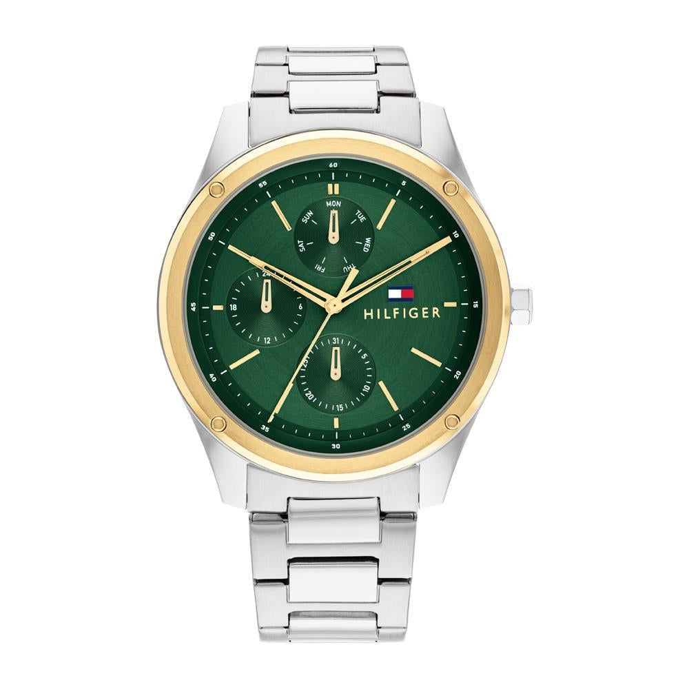 TOMMY HILFIGER Mod. 1710537 quartz analog watch for gents with green dial, mineral case, water resistant 5 ATM, in an official box.
