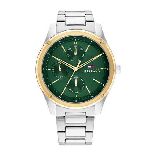 TOMMY HILFIGER Mod. 1710537 quartz analog watch for gents with green dial, mineral case, water resistant 5 ATM, in an official box.