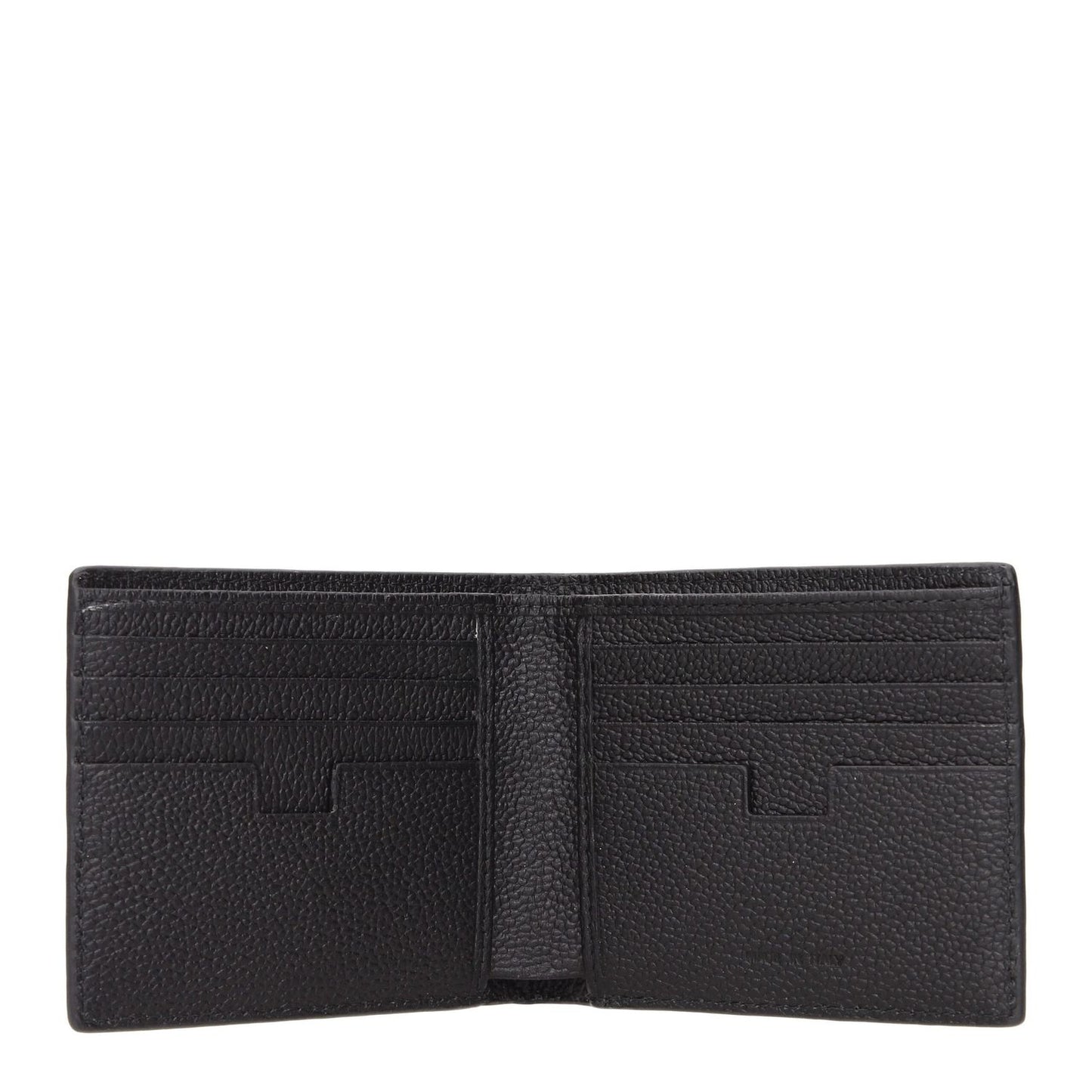 Open Testoni Black Leather Wallet showcasing card slots and compartments, made of genuine leather, style casual with front logo.