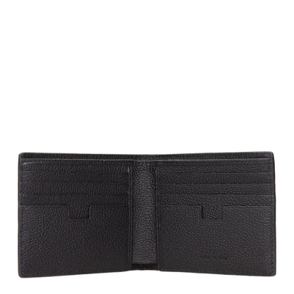 Open Testoni Black Leather Wallet showcasing card slots and compartments, made of genuine leather, style casual with front logo.