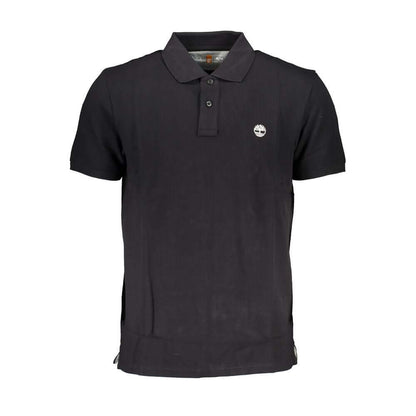 Timberland Black Cotton Polo Shirt with short sleeves, regular fit, 2 buttons, and logo embroidery in organic cotton.