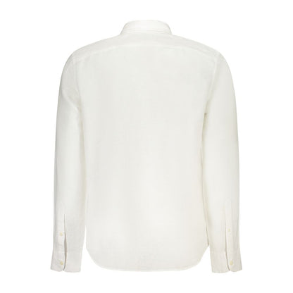 Rear view of Timberland White Cotton Shirt, long sleeved, slim fit, with button-down collar and cuffs, featuring logo embroidery.