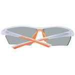 Timberland White Men Sunglass with half-rim, polarized mirrored lenses, 100% UVA/UVB protection, white plastic frame, and green lenses.