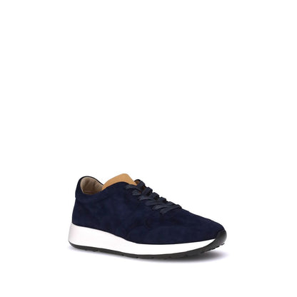 Tod's Blue Calf Leather Bos Taurus Low Top Sneakers, suede design with rubber detail, elegant urban style footwear for versatile wear.