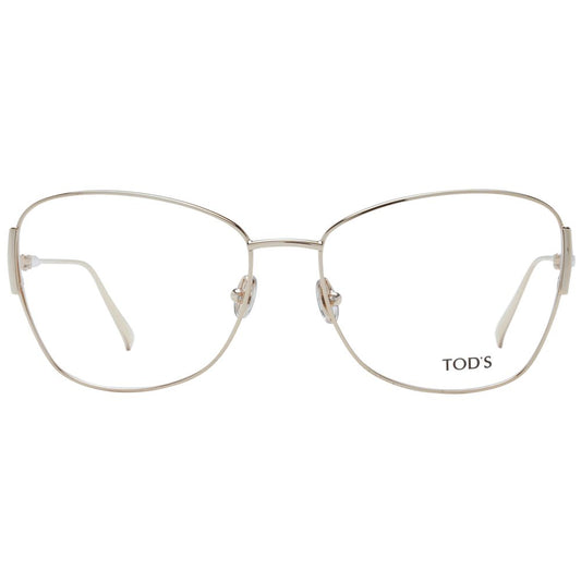 Alt Tag: Tod's Gold Women Glasses Frame with butterfly style, full-rim metal and demo lenses. Elegant gold design, includes branded case.