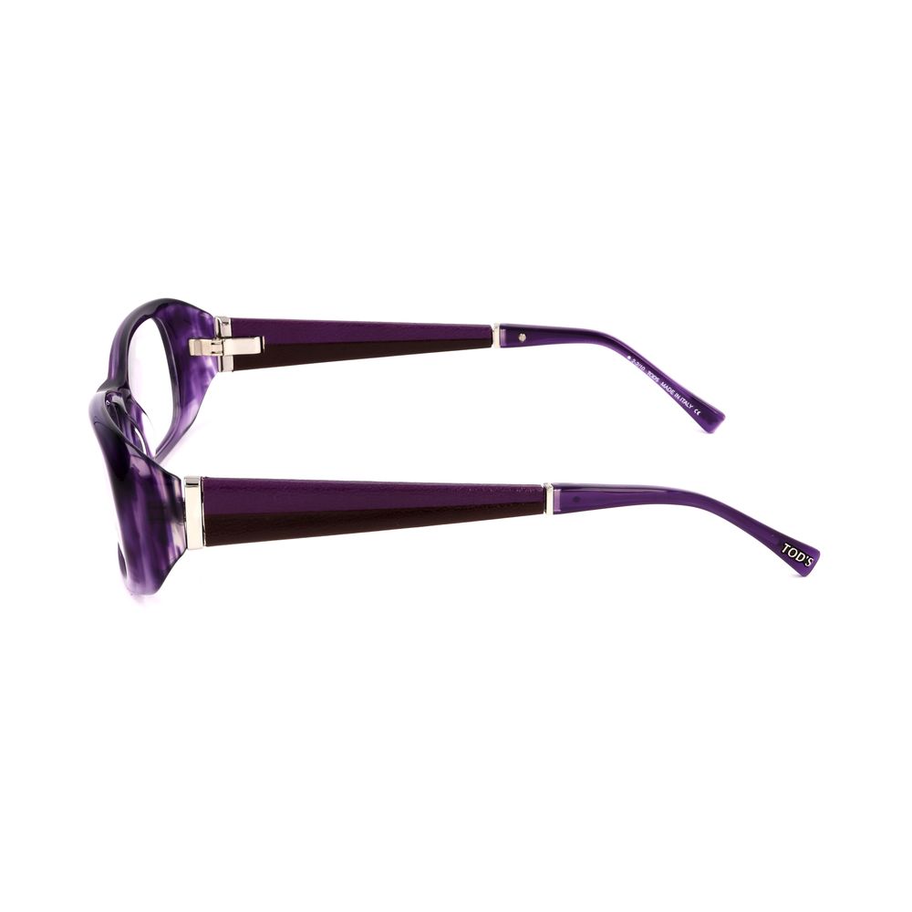 Side view of Tod's Purple Acetate Frames in bright violet with dimensions 55/16/135 mm, showcasing stylish eyewear design for women.