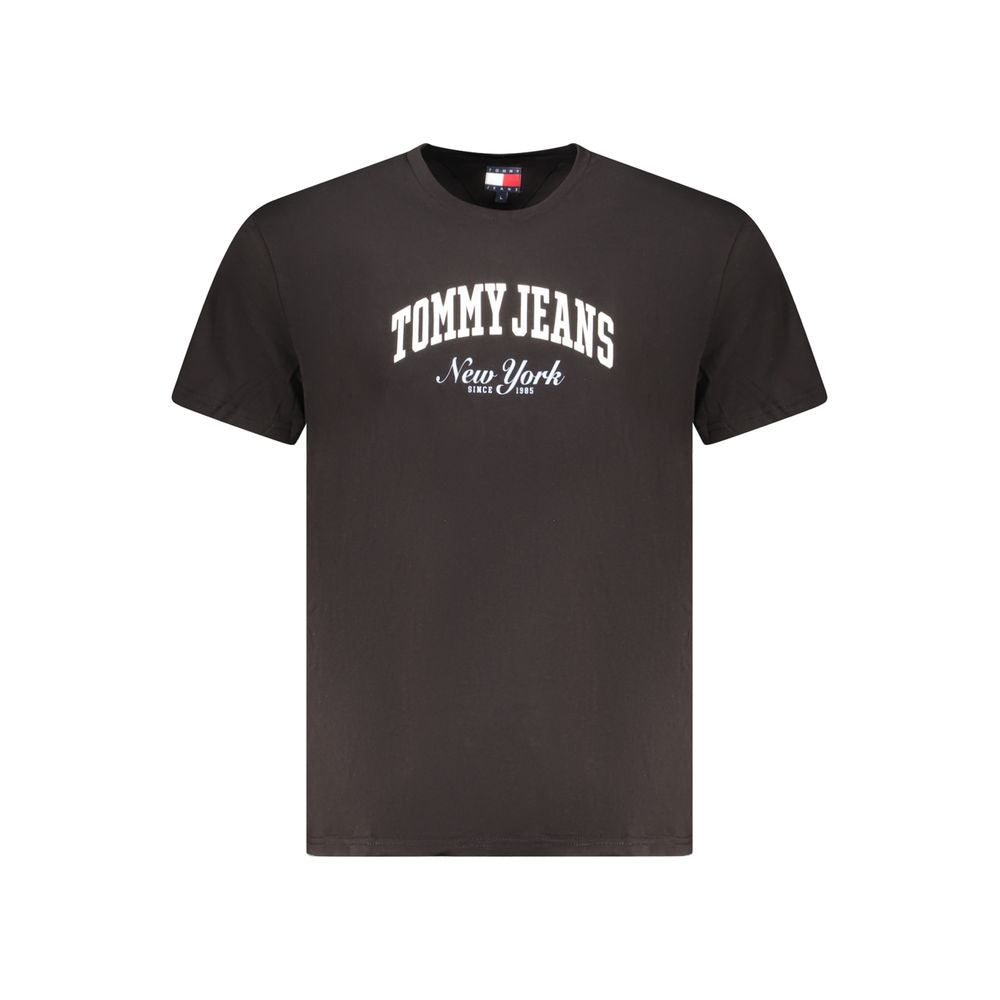 Front view of Tommy Hilfiger Black Cotton Men T-Shirt with logo, classic style for modern fashion enthusiasts.